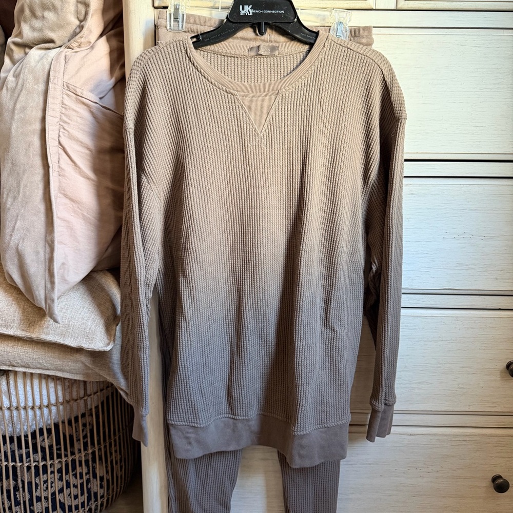 Nuuds Mocha Waffle Knit Crewneck & Jogger Set